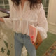 Spot Korean Dongdaemun purchasing ghost horse girl summer sun protection long-sleeved pleated black shirt and white shirt