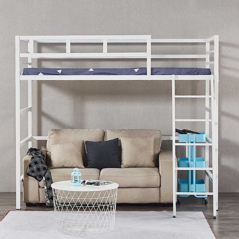 Wrought iron loft elevated bed sheet upper household adult iron frame bed duplex second floor bed space-saving upper bed and lower space