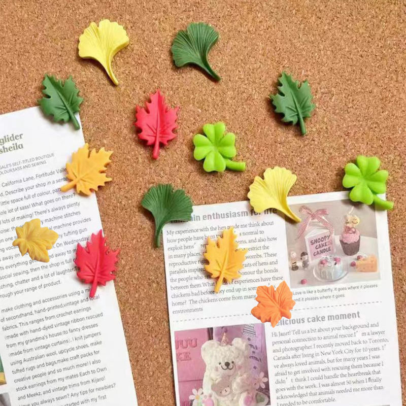 Cross-Border Creative Leaf-Shaped Push Pins with Ginkgo, Maple, and Four-Leaf Clover Designs, Frosted Resin Photo Wall Fixing Thumbtacks