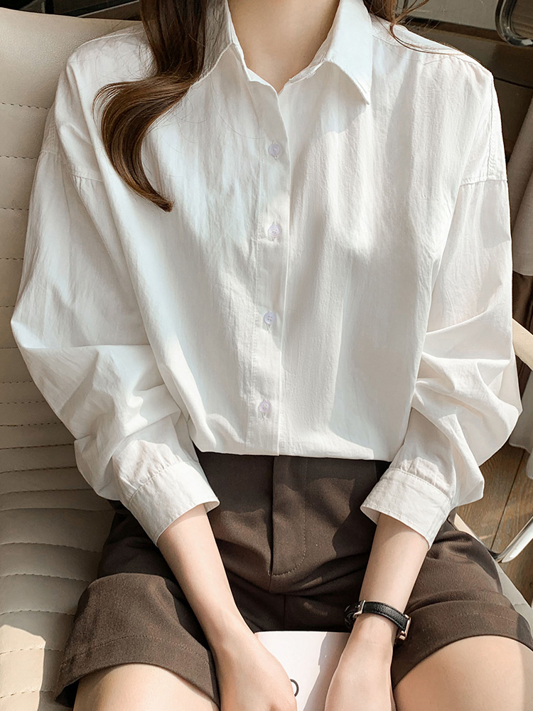 100%コットンホワイトシャツレディース2025春秋新作長袖インナーウェアカジュアル韓国風トップスゆったりシャツ