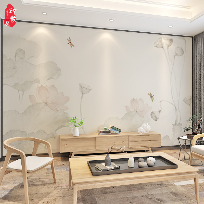 New Chinese Living Room TV Background Wall Paper Wallpaper Vegan Bedroom Sofa Mural Lotus Wall Cloth 2021 New