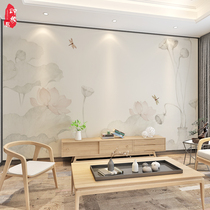  New Chinese living room TV background wallpaper wallpaper elegant bedroom sofa mural lotus wall cloth 2021 new