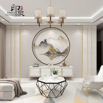  New Chinese style light luxury landscape mural living room background wall seamless wallpaper round 3d imitation aperture three-dimensional TV wall cloth