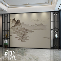  New Chinese wall cloth TV background wall Bedroom ink landscape living room wallpaper abstract atmosphere seamless decorative mural