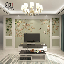  Modern minimalist flower and bird wallpaper New Chinese wall cloth Living room bedroom TV background wall paper film and television decoration mural