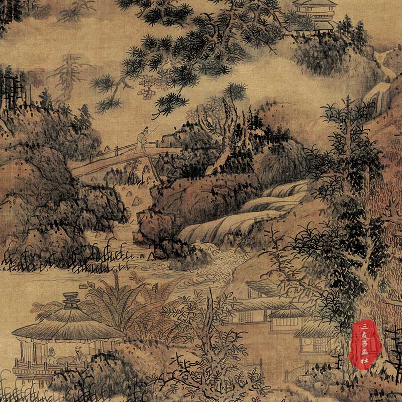 The Ming Dynasty Ancient Painting Landscape Blue and Mao Pavilion Talk Old Tutu State Painting and Imitation Painting Core Unmounted Imitation of Decorative Appreciation