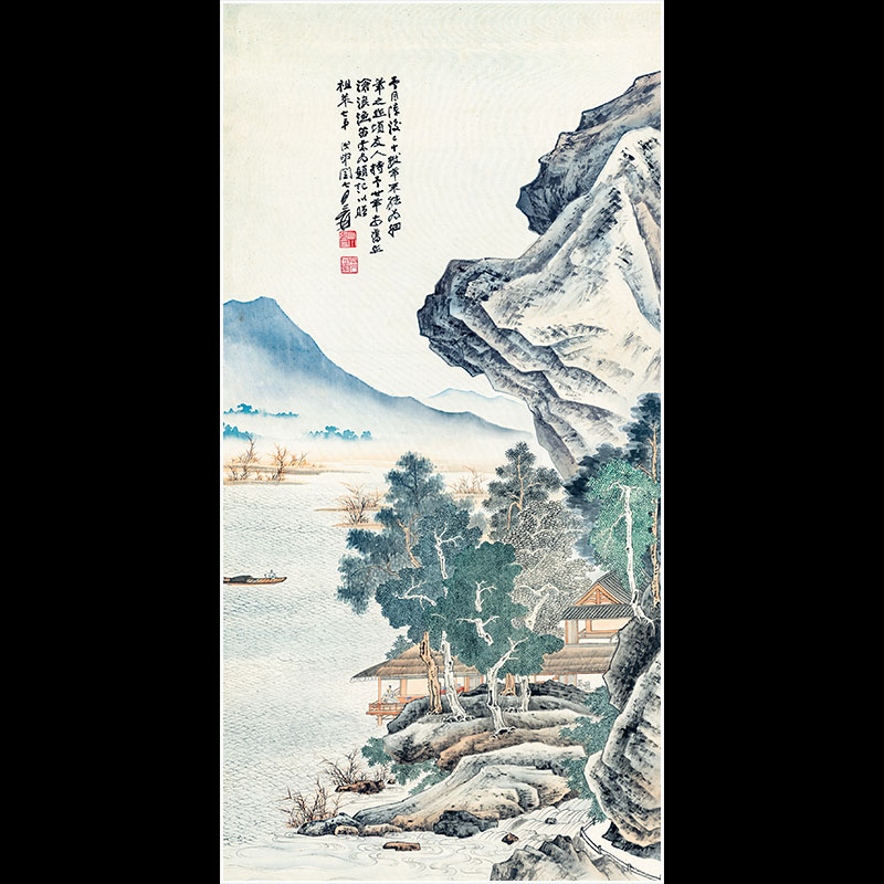 National painting landscape Zhang Daqian Fishing Flute Drawing core Unframed copy of Authentic Replica Ancient Painting of the Ancient Painting