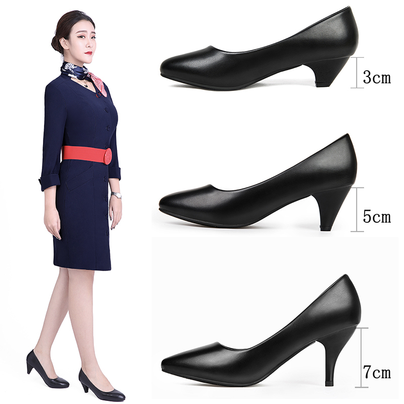 Large Size Formal Work Shoes for Women, Black Comfortable High Heels, Thick Heels, Commuting Stewardess Soft-Soled Interview Etiquette Shoes, Women's Shoes