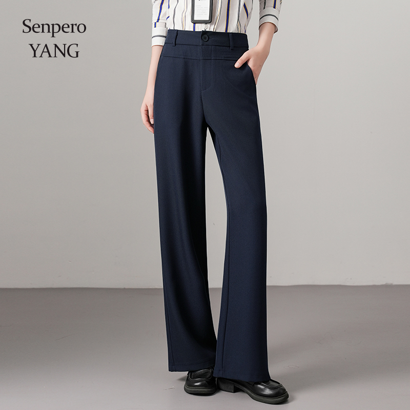 Senperoyang Navy Blue High-Waisted Suit Pants for Women, 2026 Autumn New Wrinkle-Resistant, No-Iron Commuter Trousers