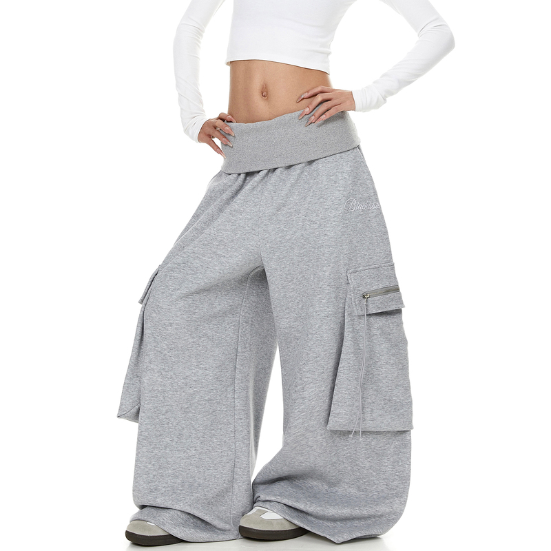 Blacklists American-Style Cuffed Patchwork Large Pocket Zipper Knife-Cut Sweatpants Unisex Dance Workwear Wide-Leg Pants Trendy