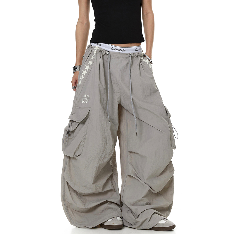 Blacklists American-Style Star Print Pleated Quick-Drying Paratrooper Cargo Pants for Men and Women, Thin Multi-Pocket Straight-Leg Pants Blacklists American-Style Star Print Pleated Quick-Drying Paratrooper Cargo Pants for Men and Women, Thin Multi-Pocket Straight-Leg Pants