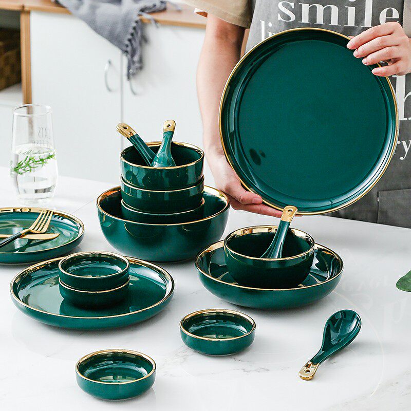 Nordic Ceramic Tableware Bowl Set Light Luxury Western Food Plate Steak Plate Vegetable Plate Soup Plate Deep Plate Breakfast Plate Household