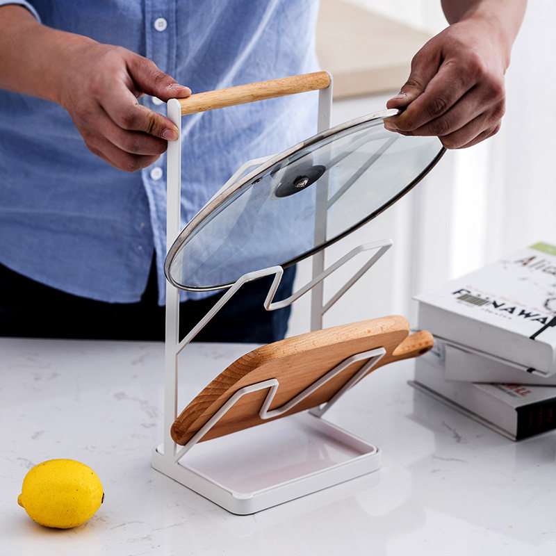 Kitchen free of punching three layers of floor cover frame cutting board shelf case plate rack surface putting pot lid shelf