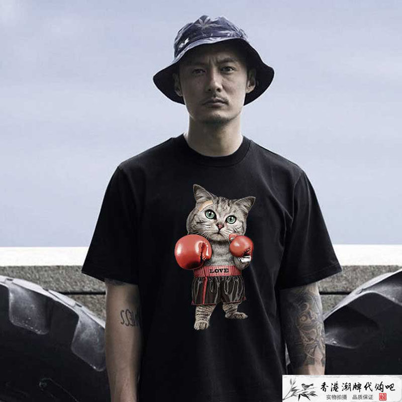 Summer new Hong Kong Yu Wenle Tide Card Short Sleeve Port Wind Ins ultra-fire pure cotton hip hop male and female half sleeve large size T-shirt