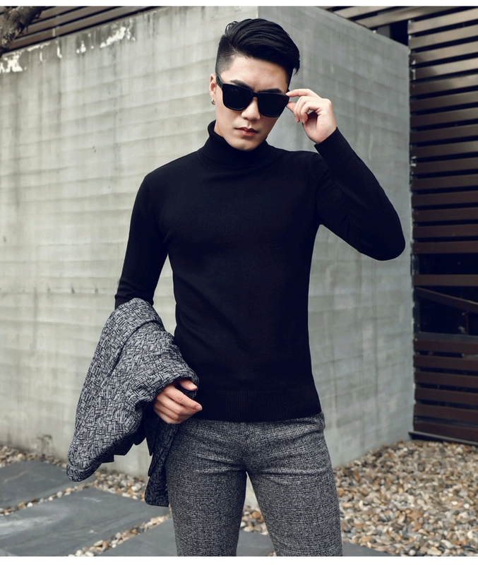 Mùa thu và mùa đông Nhật Bản xu hướng cá tính cao cổ áo len Hàn Quốc phiên bản của tự trồng trọt áo len màu đen đàn ông và phụ nữ áo sơ mi triều áo len cổ tim nam
