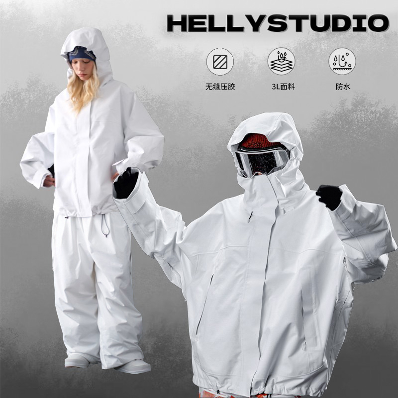 Hellystudio Ski Jacket High-Density Waterproof Windproof Breathable 3L Fabric Outdoor Professional