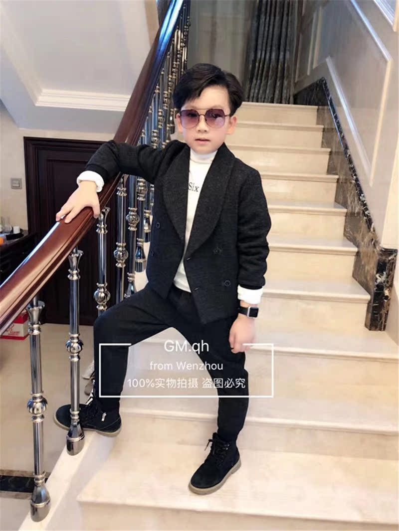 GMQH Childrens Giải trí trọn gói 2019 mới trẻ em Hàn Quốc phiên bản Handsome Hai mảnh Set Medium trẻ em mùa thu / mùa đông Tide.