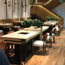 Commercial smokeless self-service hot pot table and chair combination hot pot table induction cooker integrated marble hot pot table