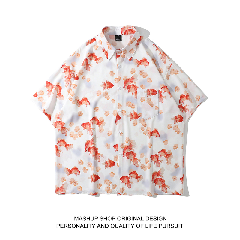 Wildnova Lucky Koi Fish Print Short Sleeve Shirt Unisex Hawaiian Shirt