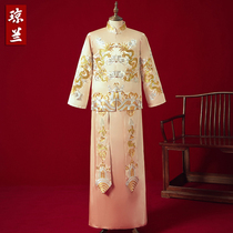 Mens Xiuhe clothing Chinese wedding groom clothing Chinese style pick-up clothing Male Chinese groom dragon and phoenix coat Mens Xiuhe clothing