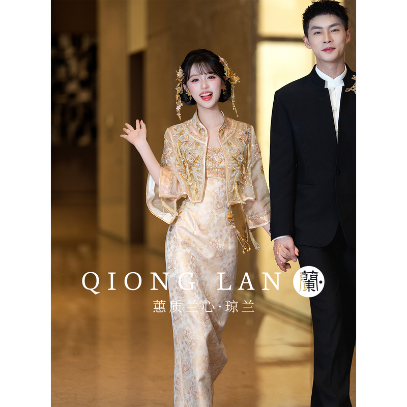 Qiong Lan High-End Original Cheongsam Toast Dress Set 2026 New Bride's Going-Out Dress New Chinese Style Engagement Dress Summer