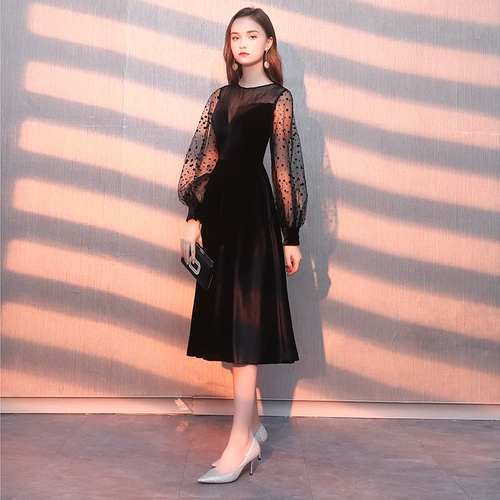 Черное цветное длинное вечернее платье, 2020, длина миди