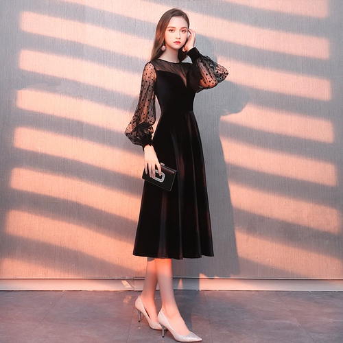 Черное цветное длинное вечернее платье, 2020, длина миди