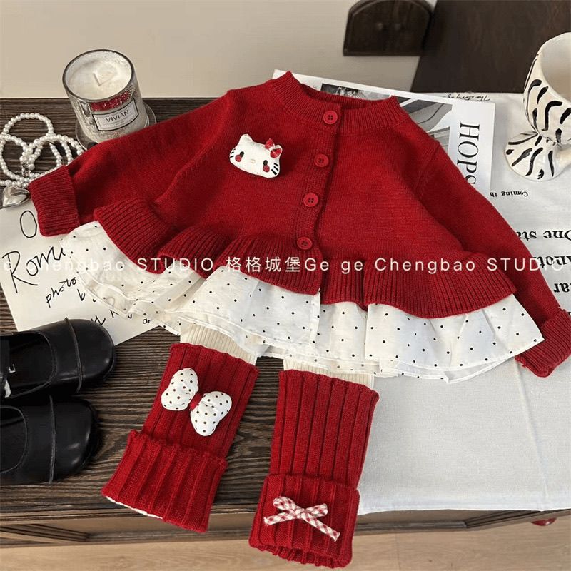 Girls' Spring and Autumn Outfit 2026 New Korean Style Baby Girl Patchwork Sweater Knitted Cardigan and Leggings Two-Piece Set Trendy Girls' Spring and Autumn Outfit 2026 New Korean Style Baby Girl Patchwork Sweater Knitted Cardigan and Leggings Two-Piece Set Trendy