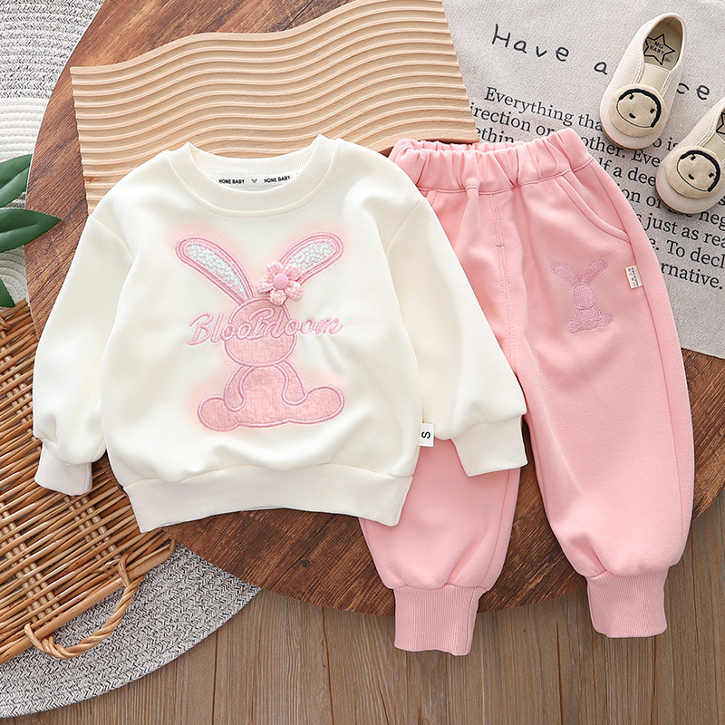 Baby Girl Spring Outfit 2025 Spring and Autumn New Style Cartoon Rabbit Long-Sleeved Sweatshirt Two-Piece Set for Children Aged 1-5 Years Baby Girl Spring Outfit 2025 Spring and Autumn New Style Cartoon Rabbit Long-Sleeved Sweatshirt Two-Piece Set for Children Aged 1-5 Years
