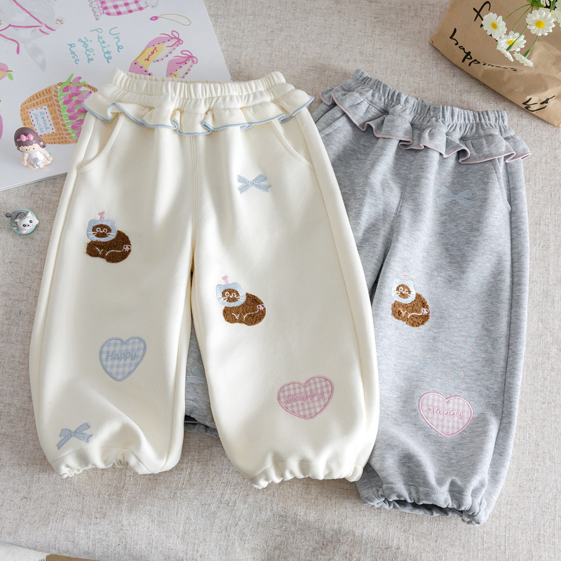 2026 New Autumn Girls' Gray Casual Sweatpants Cute Embroidered Loose Versatile Joggers Children's Pants 2026 New Autumn Girls' Gray Casual Sweatpants Cute Embroidered Loose Versatile Joggers Children's Pants