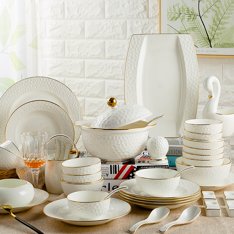 Jingdezhen Ceramic Bowl tray Composition Phnom Penh Chinese high-end bone porcelain tableware Dish Suit Home minimalist Eurostyle