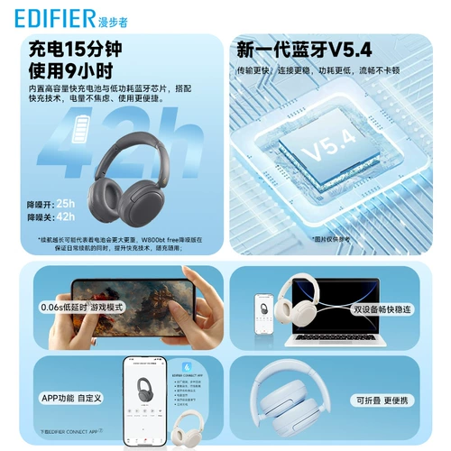 [Государственная субсидия] Edifier W800BTБесплатная Bluetooth-гарнитура с шумоподавлением, монтируемая на голове, беспроводная спортивная беговая игра