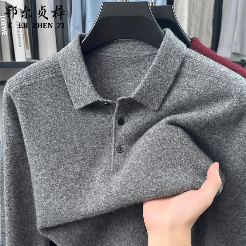 Ezhuizizi Genuine 100% Pure Cashmere Men's Thick Pullover Knitted Base Sweater with a Collar for Middle-Aged and Elderly Men Ezhuizizi Genuine 100% Pure Cashmere Men's Thick Pullover Knitted Base Sweater with a Collar for Middle-Aged and Elderly Men