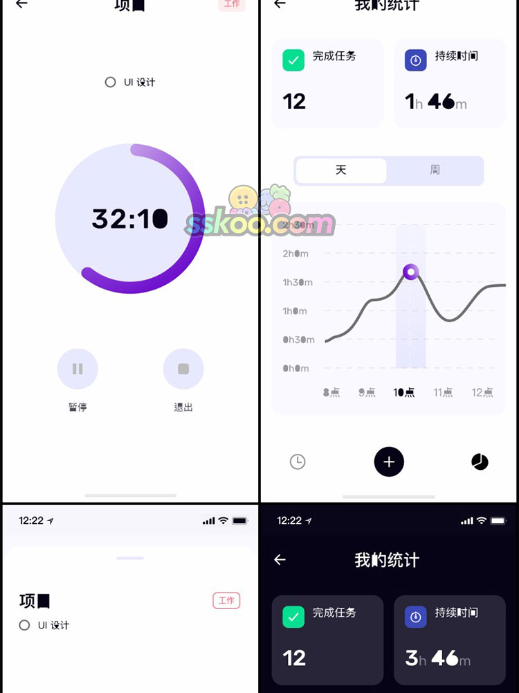 中文APP闹钟编辑器时间管理项目计划UI界面Sketch设计XD素材模板插图8