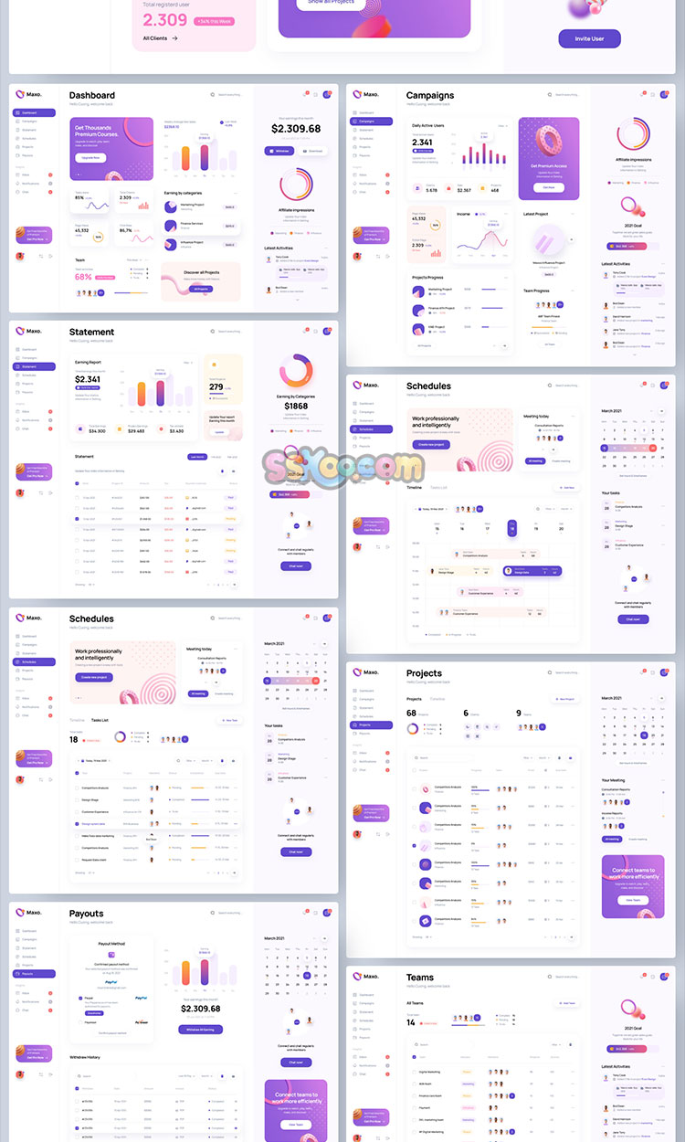 小清新简约时尚高端高品质多用途后台仪表盘XD素材PSD分层UI模板插图1