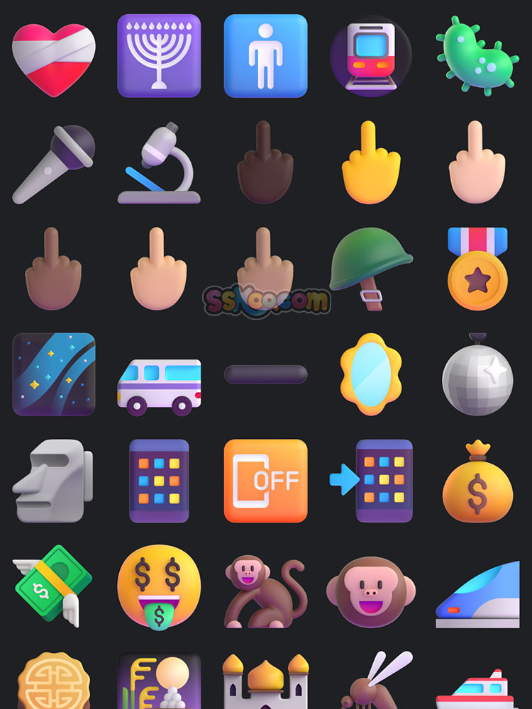 全套Windows微软发布3D立体表情Emoji整套大全SVG矢量AI格式PNG免扣图片模板插图44
