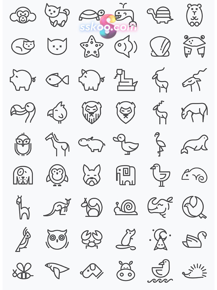 线形线描可爱野生动物APP菜单导航UI图标ICON作品AI矢量设计素材插图2