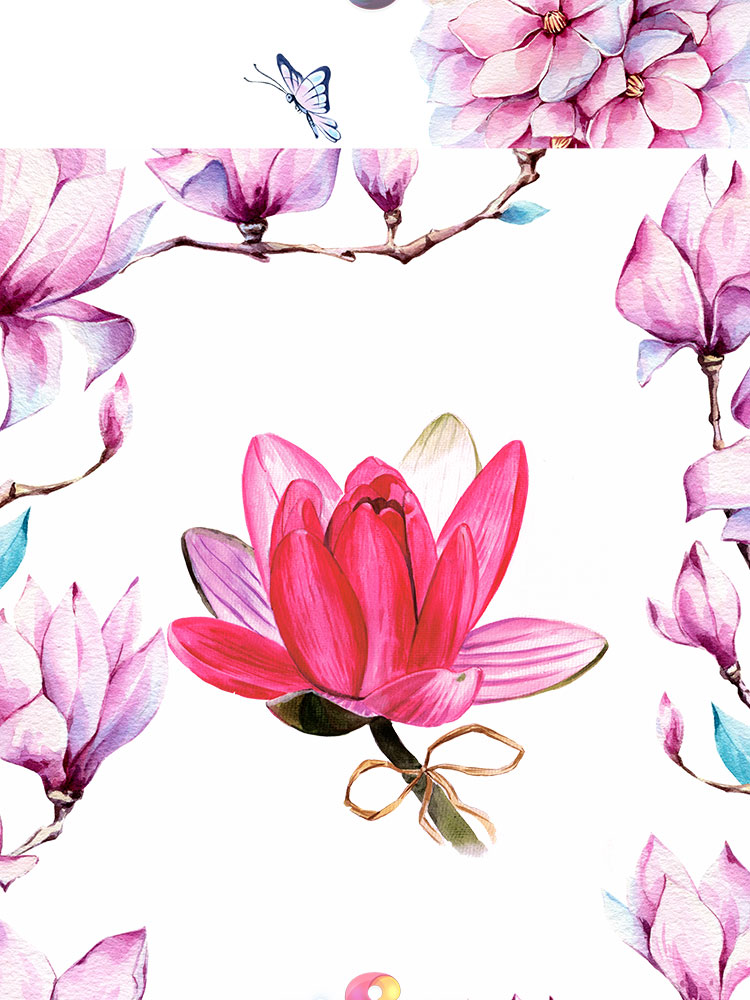 花卉郁金香百合蝴蝶手绘水彩剪贴画插画PNG免扣PSD设计装饰素材插图12