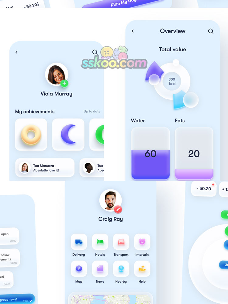 小清新透明毛玻璃磨砂玻璃材质轻拟物化APP界面UI素材sketch模板插图4