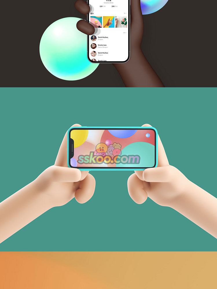 小清新3D立体卡通手持Phone手机UI展示APP演示贴图样机PS设计素材插图4