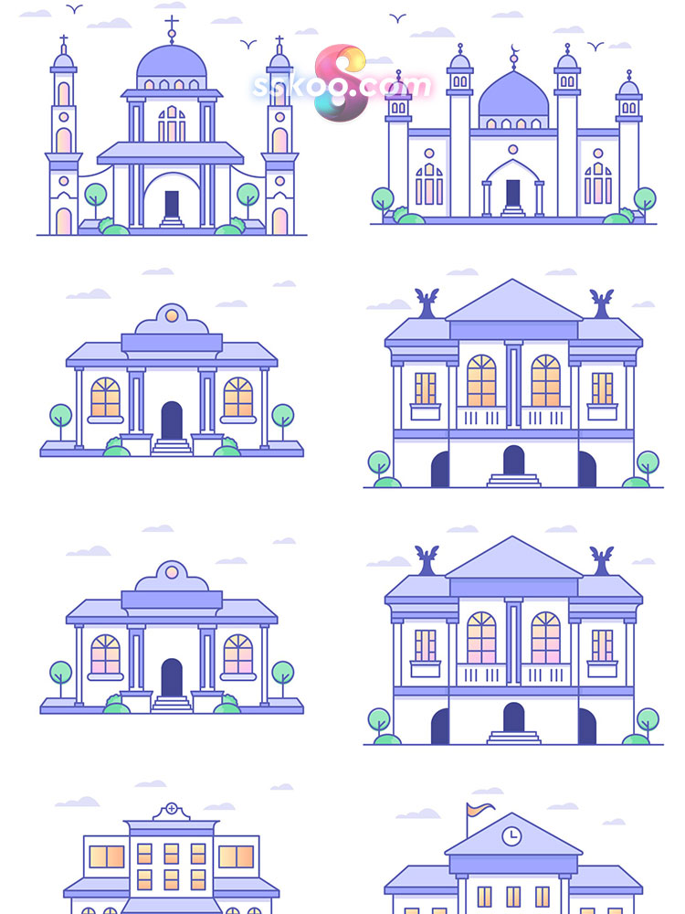 世界名城古迹建筑教堂高楼房屋APP菜单UI图标ICON AI矢量设计素材插图2