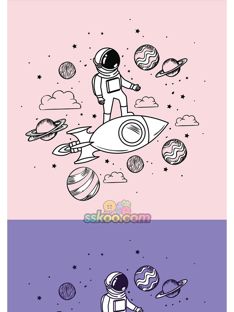 宇宙宇航员小人飞船太空插画线条人物简笔画ai矢量设计素材插图7