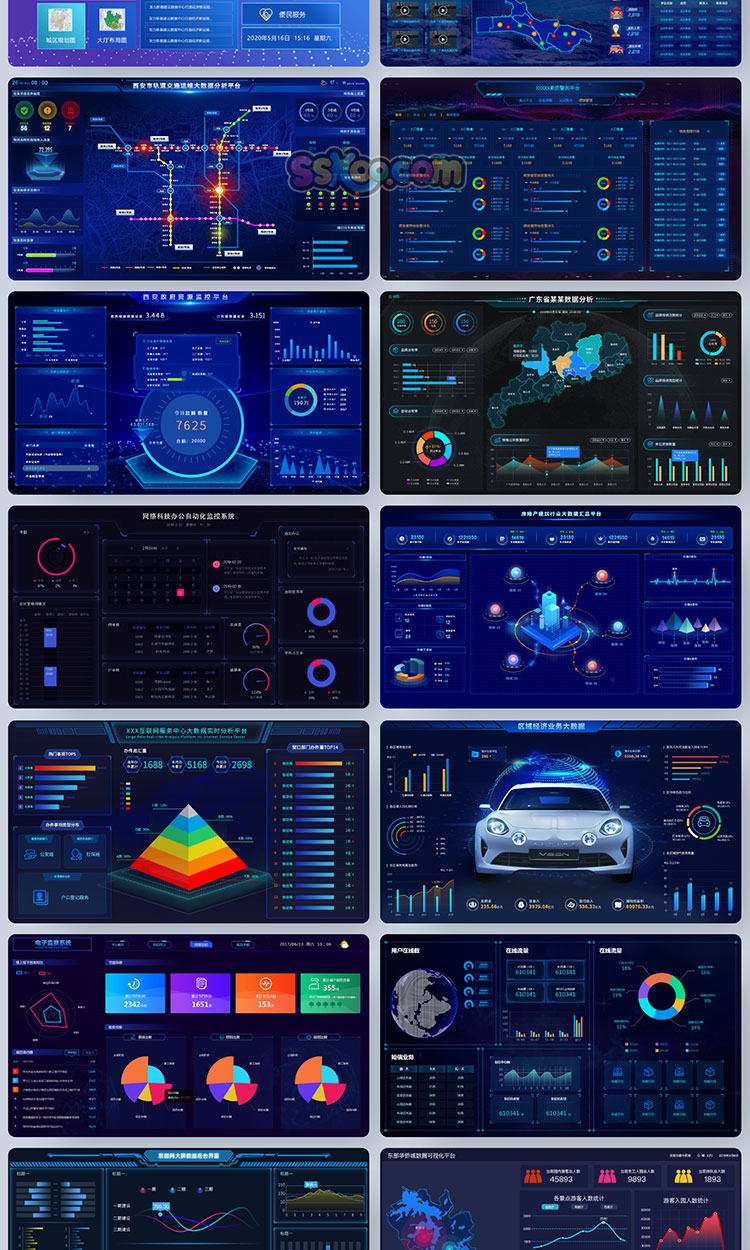 酷炫暗黑科技感智慧城市大数据信息可视化HUD后台系统管理PS模板插图4