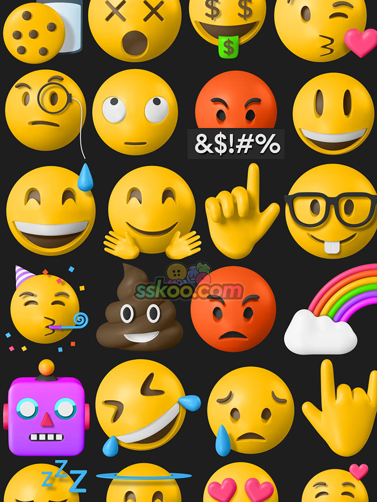 3D立体卡通emoji圆脸笑脸聊天社交表情icon免扣png设计素材图标插图6