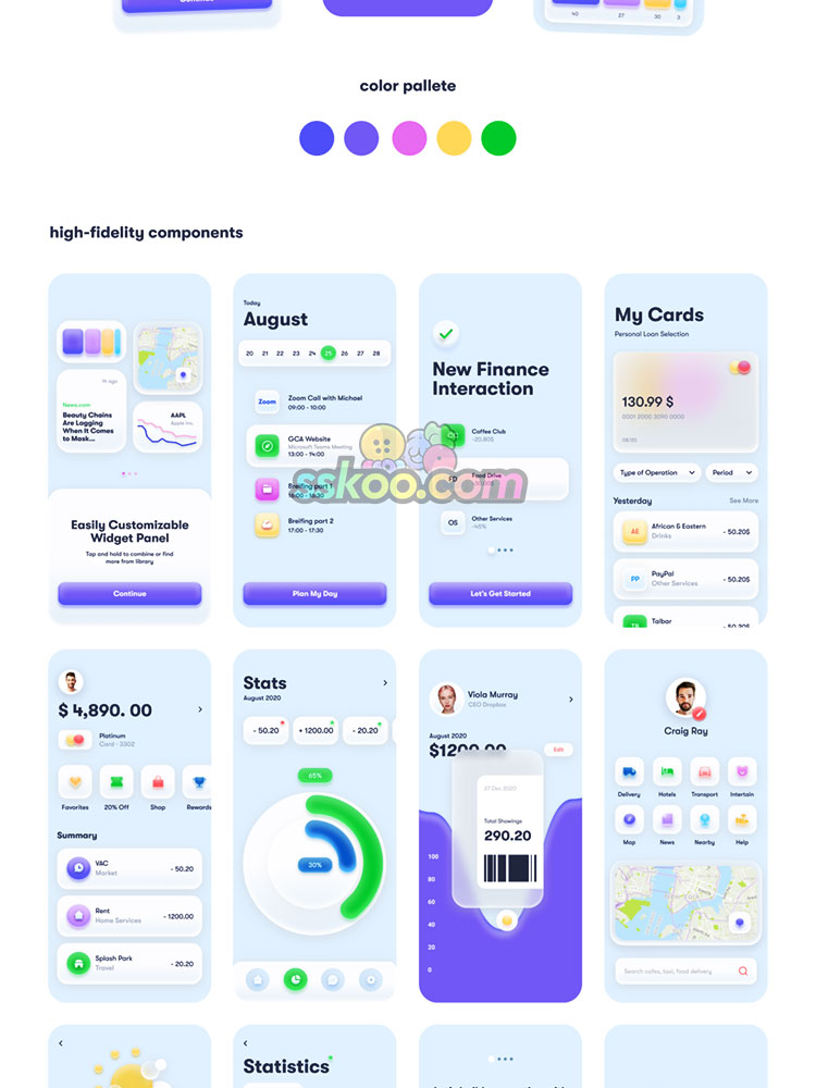 小清新透明毛玻璃磨砂玻璃材质轻拟物化APP界面UI素材sketch模板插图6