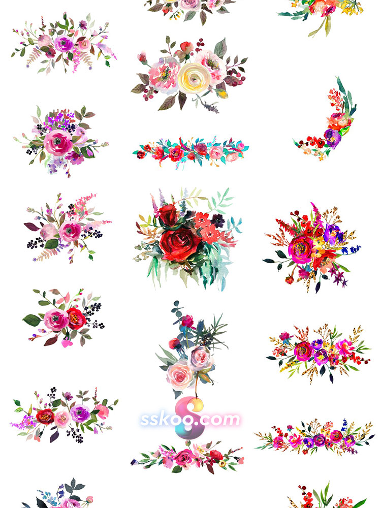 玫瑰月季花朵花卉叶子手绘水彩剪贴画插画PNG免扣设计装饰素材插图8