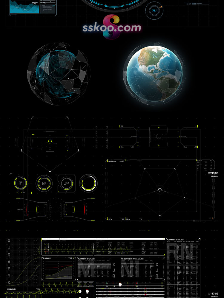 HUD高科技科幻风可视信息化大数据图表屏幕界面PSD设计素材模板插图2