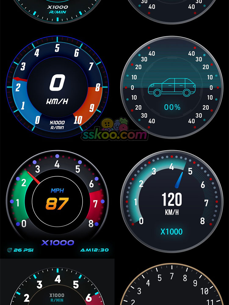汽车摩托车仪表盘油表指南针罗盘UI车载系统PSD界面设计模板素材插图9