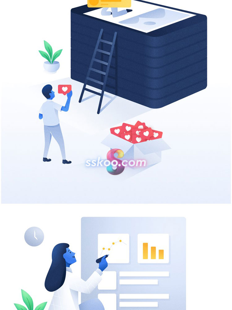 小清新扁平化人物商务大数据科技场景立体插图插画Sketch设计素材插图11
