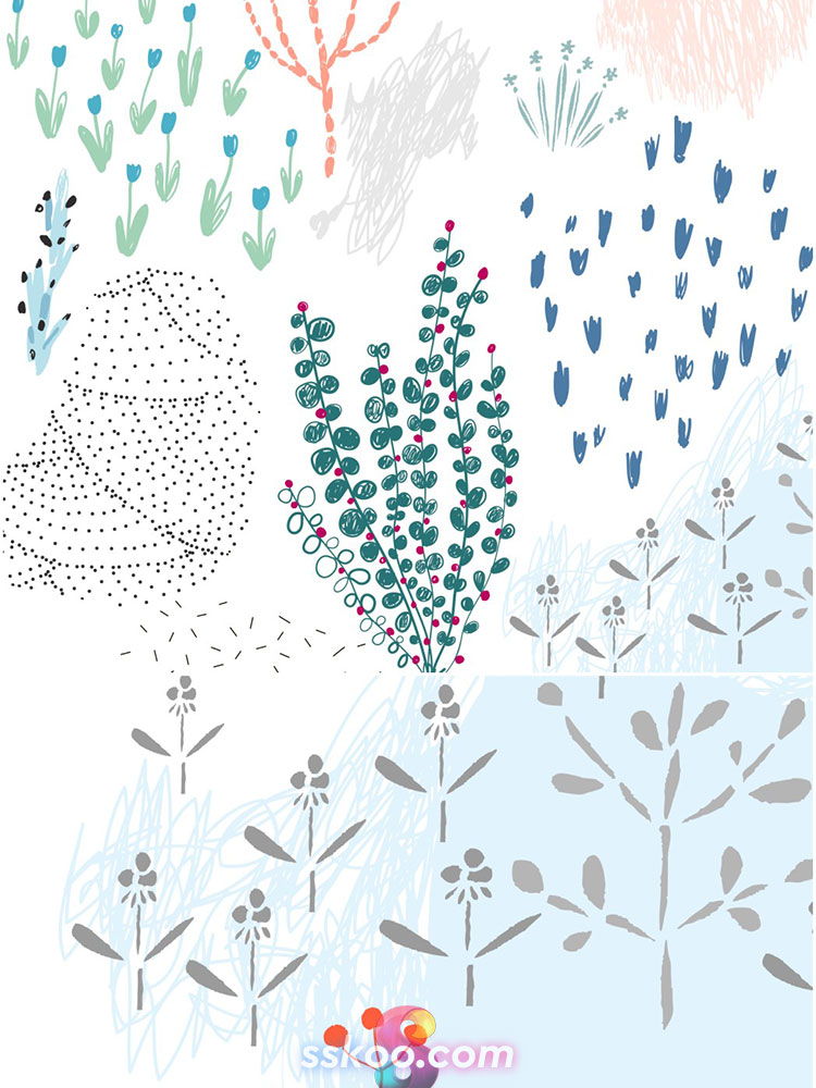 小清新森系植物纹理涂鸦手绘水彩剪贴插画PNG免扣AI设计装饰素材插图11